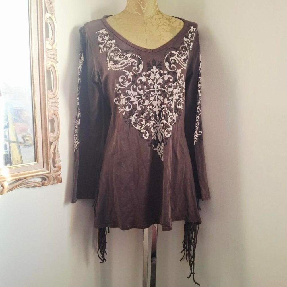 Rhinestone Long Sleeve‎ Top w/ Fringe Festival Vibes